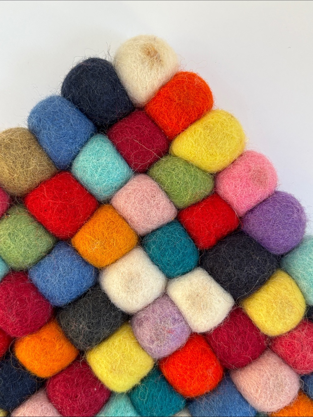 🌈 Handmade Felt Ball Trivets Set of 2 Colorful Wool Hot Pads Boho Kitchen Decor - Picture 9 of 17